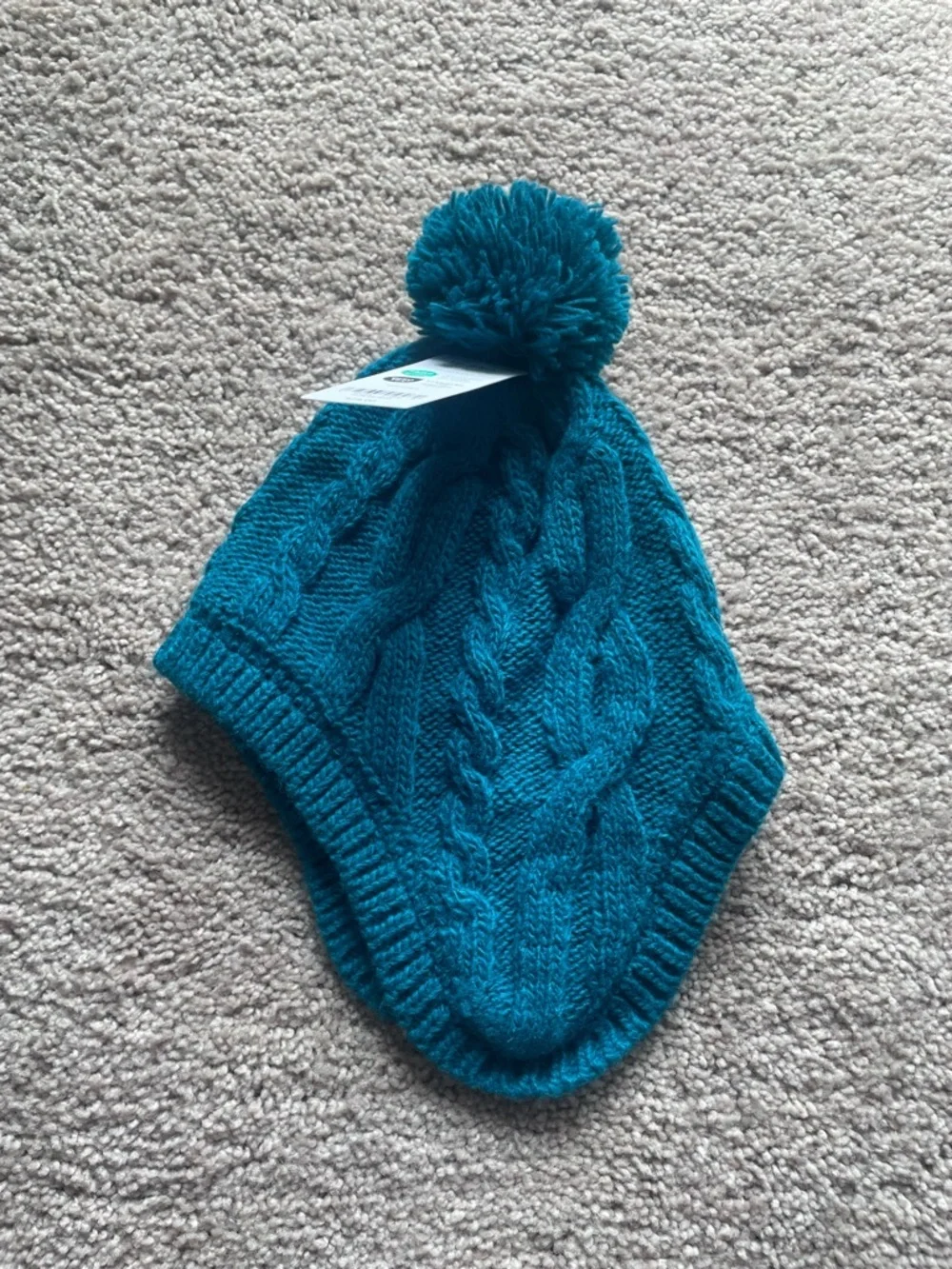 NWT Carters toddler Teal Cable Knit Pom Pom Beanie 12-24 months